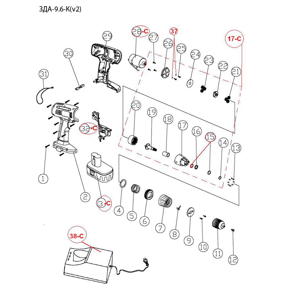 Дрель - шуруповерт ЗДА-9.6-К